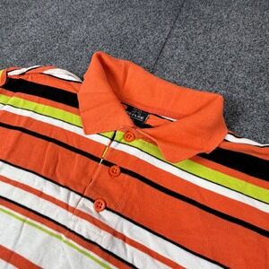 Refuse Mens XL Polo Shirt Orange White Green Black Striped Short Sleeve Pique